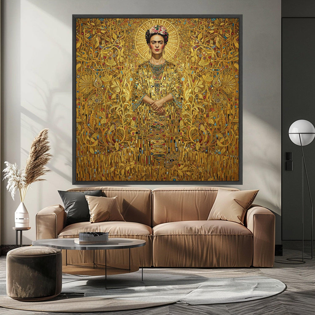 Golden Floral Elegance Canvas, Gustav Klimt Inspired Portrait, Ornate Decorative Wall Art, Luxe Home Decoration, Ready to Ready To Hang,