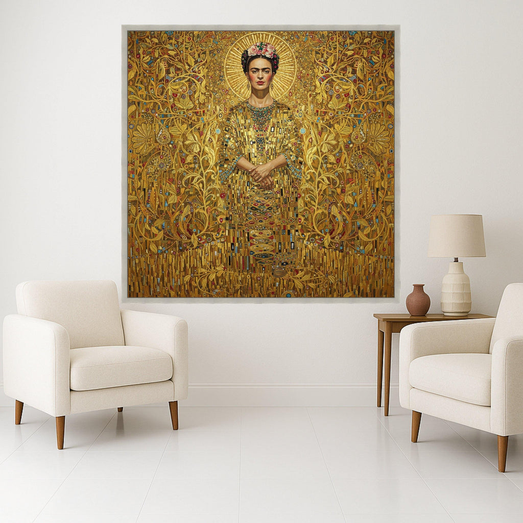 Golden Floral Elegance Canvas, Gustav Klimt Inspired Portrait, Ornate Decorative Wall Art, Luxe Home Decoration, Ready to Ready To Hang,