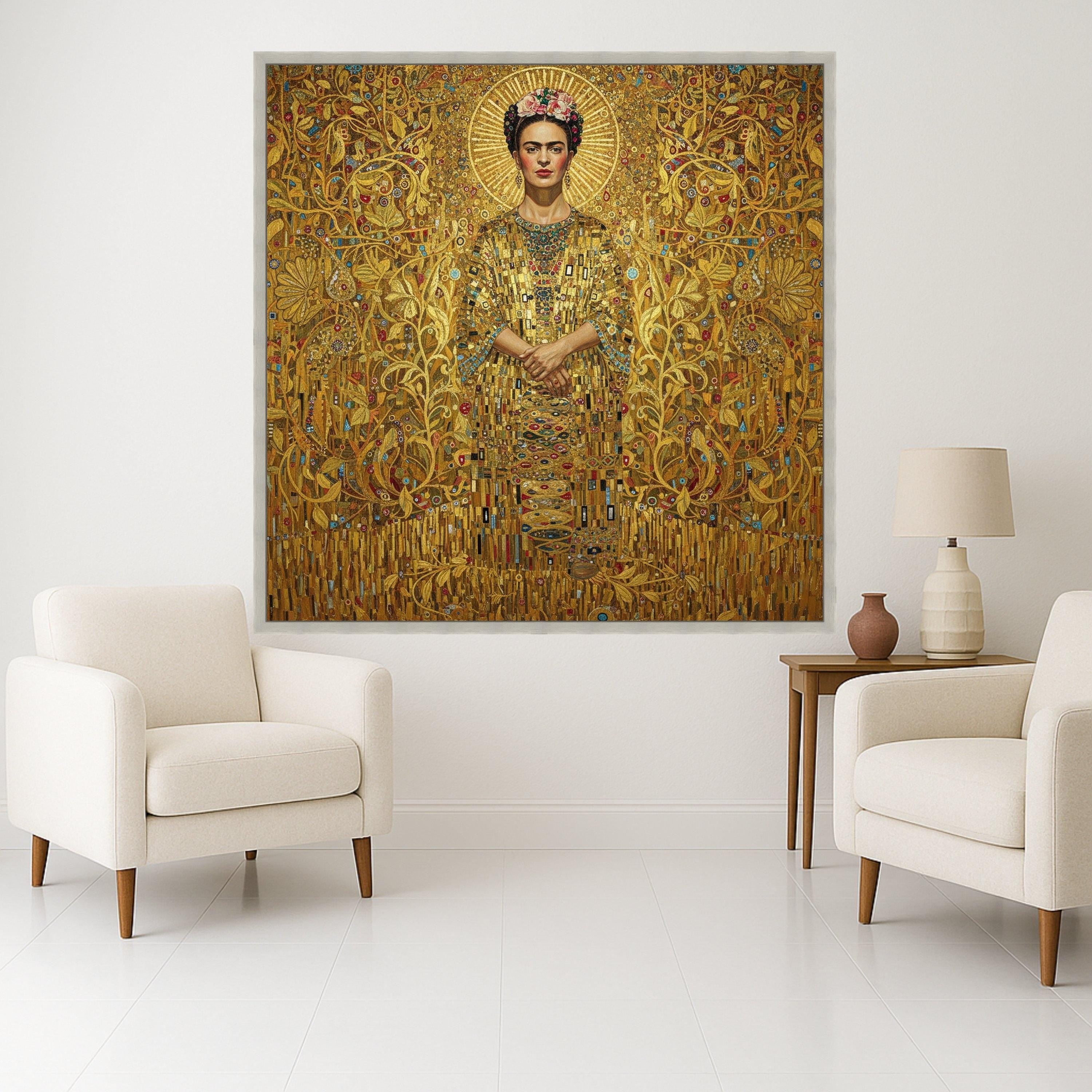 Golden Floral Elegance Canvas, Gustav Klimt Inspired Portrait, Ornate Decorative Wall Art, Luxe Home Decoration, Ready to Ready To Hang,