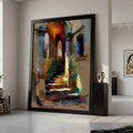 Abstract Mediterranean Stairway Canvas, Colorful Archway Wall Art, Urban Landscape, Modern Home Decoration, Ready to Hang Ready To Hang,