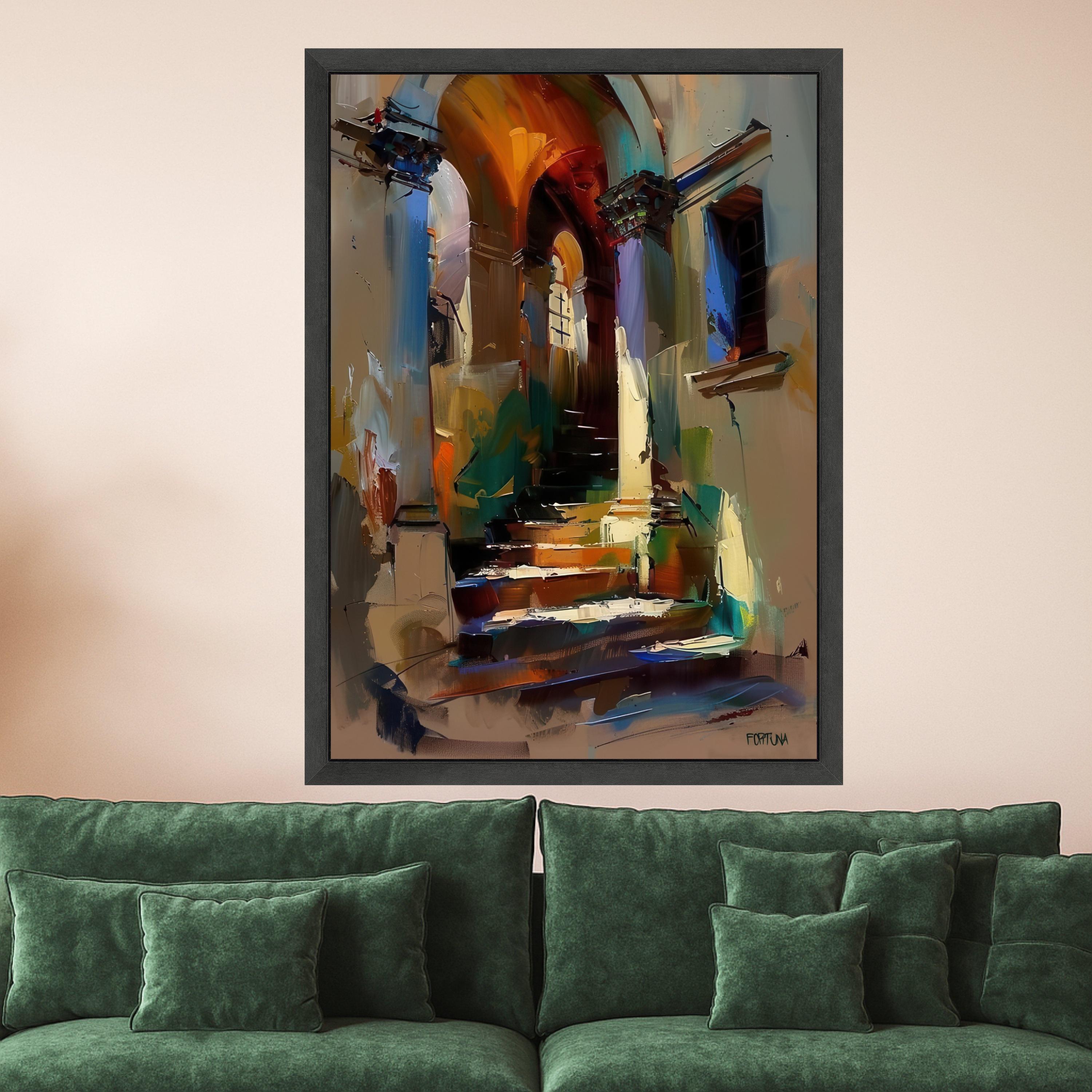 Abstract Mediterranean Stairway Canvas, Colorful Archway Wall Art, Urban Landscape, Modern Home Decoration, Ready to Hang Ready To Hang,