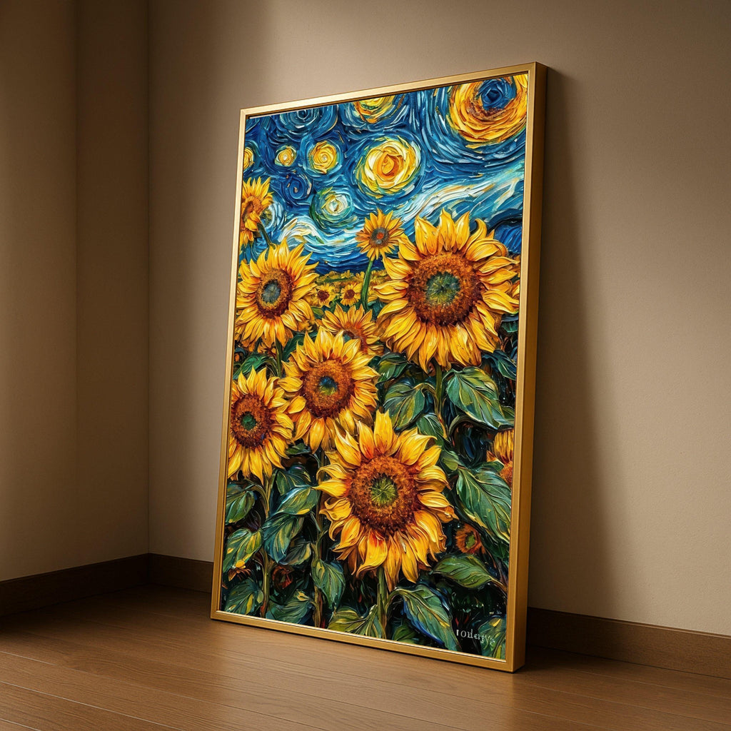 Vibrant Sunflower Field Canvas, Van Gogh Style Floral Wall Art, Sunflowers Painting, Bright Yellow Home Decor, Nature Ready To Hang,