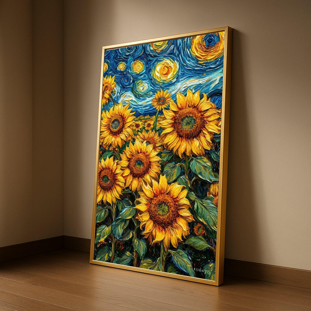 Vibrant Sunflower Field Canvas, Van Gogh Style Floral Wall Art, Sunflowers Painting, Bright Yellow Home Decor, Nature Ready To Hang,