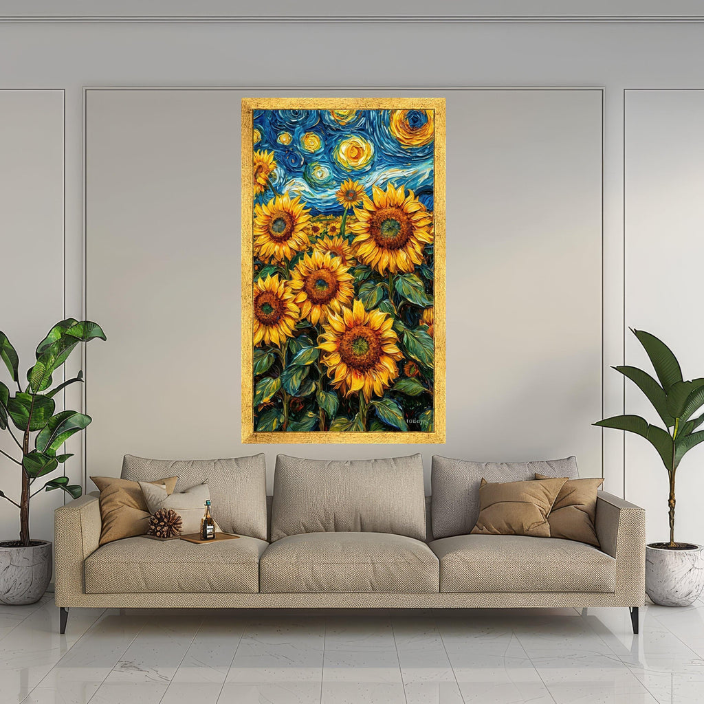 Vibrant Sunflower Field Canvas, Van Gogh Style Floral Wall Art, Sunflowers Painting, Bright Yellow Home Decor, Nature Ready To Hang,