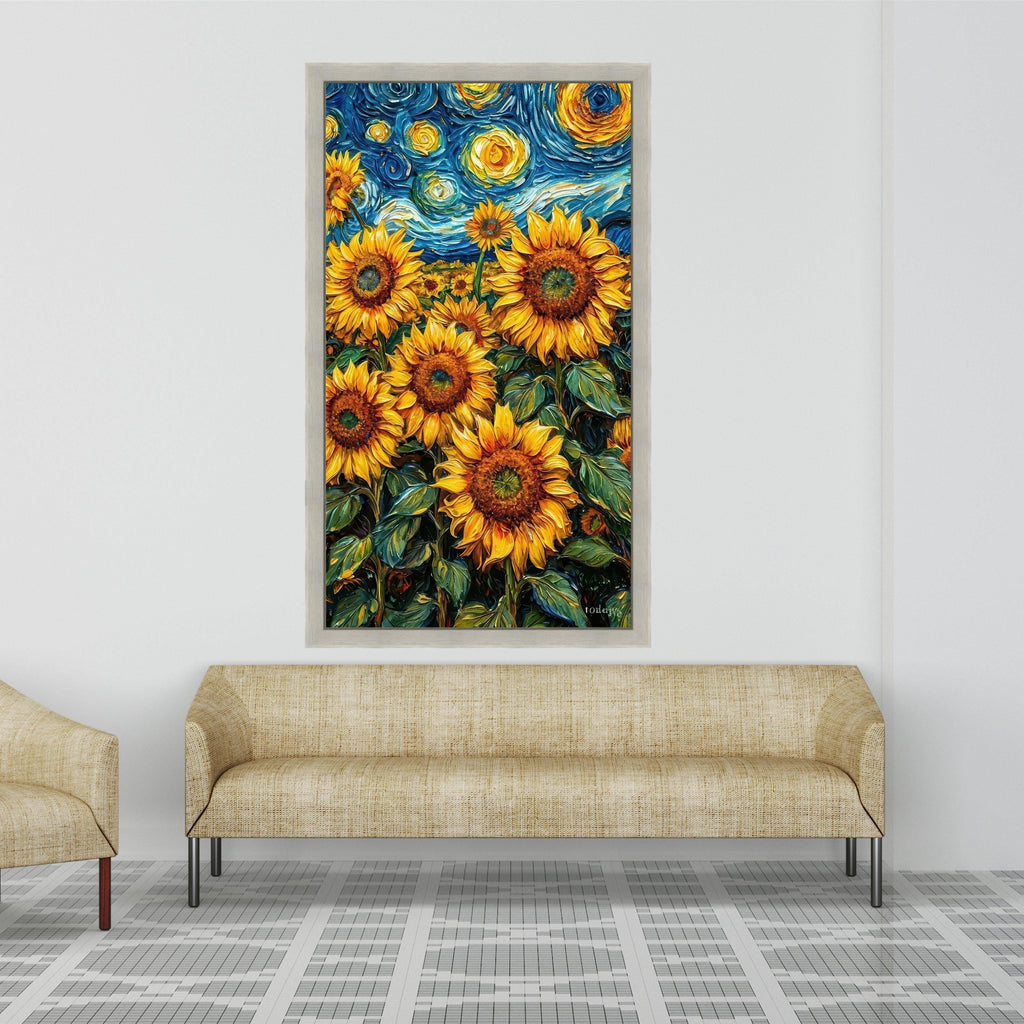 Vibrant Sunflower Field Canvas, Van Gogh Style Floral Wall Art, Sunflowers Painting, Bright Yellow Home Decor, Nature Ready To Hang,