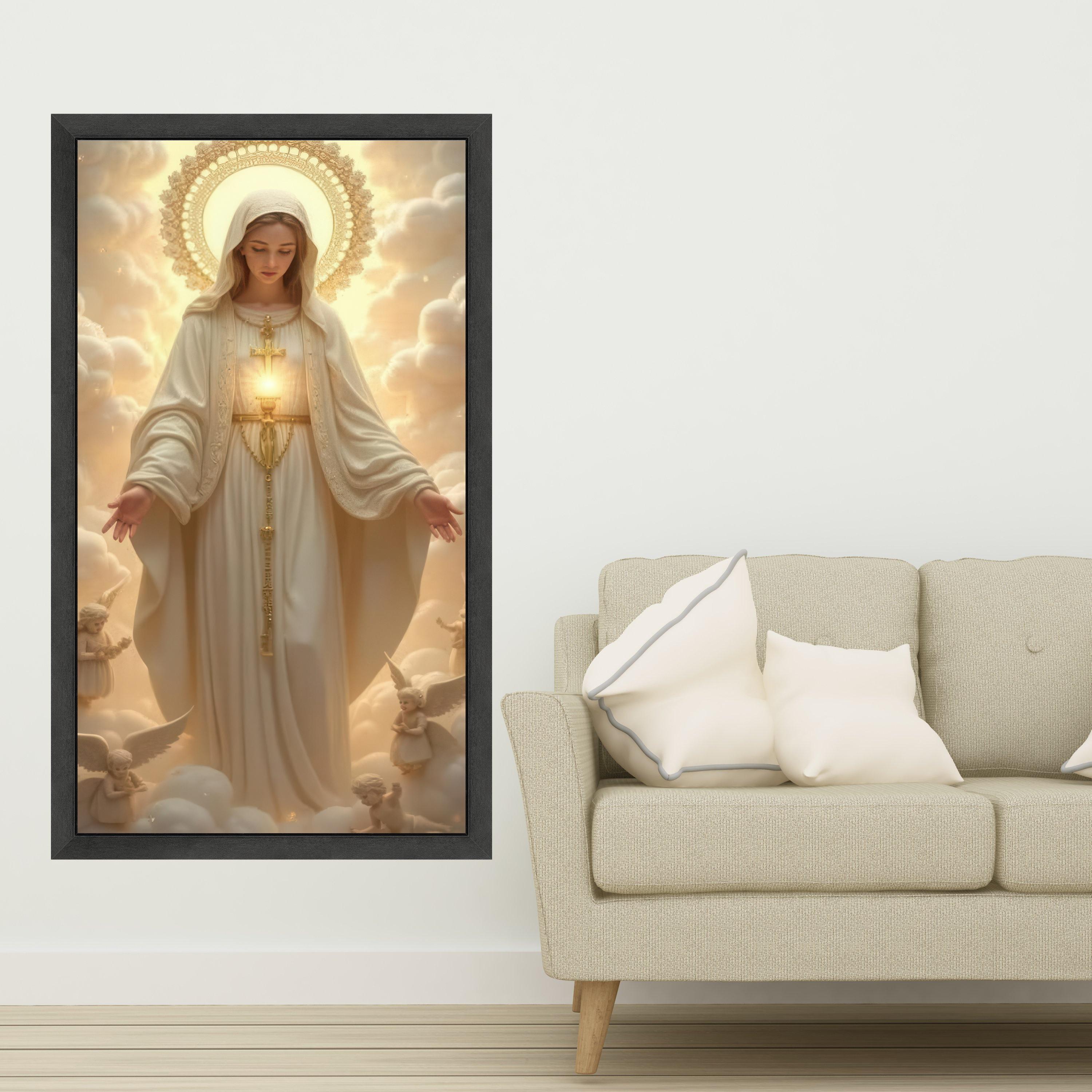 Virgin Mary Canvas Wall Art, Religious Catholic Art Print, Divine Mother Painting, Angelic Halo Decor, Spiritual Home Ready To Hang,