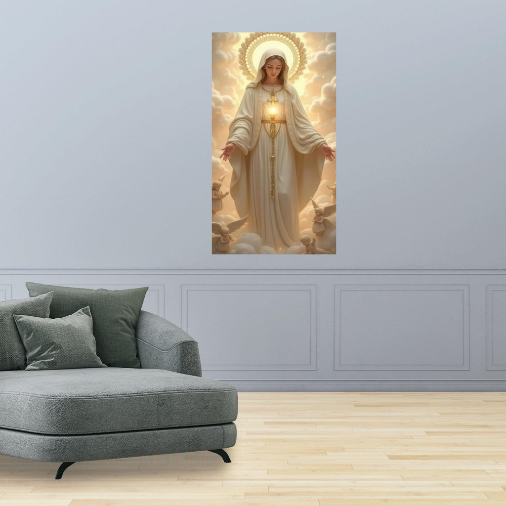 Virgin Mary Canvas Wall Art, Religious Catholic Art Print, Divine Mother Painting, Angelic Halo Decor, Spiritual Home Ready To Hang,