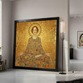 Meditative Woman in Gold Mosaic, Abstract Spiritual Canvas Art, Geometric Pattern Wall Decor, Modern Meditation Canvas, Yoga Ready To Hang,