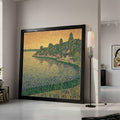 Enchanted Lakeside Village Canvas, Abstract Geometric Landscape Art, Modern Decorative Wall Art, Home Décor, Vibrant Nature Ready To Hang,