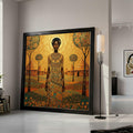 African Queen Portrait Canvas, Tribal Woman Wall Art, Ethnic Village Landscape, Bohemian Home Decor, Artistic Canvas Ready To Hang,