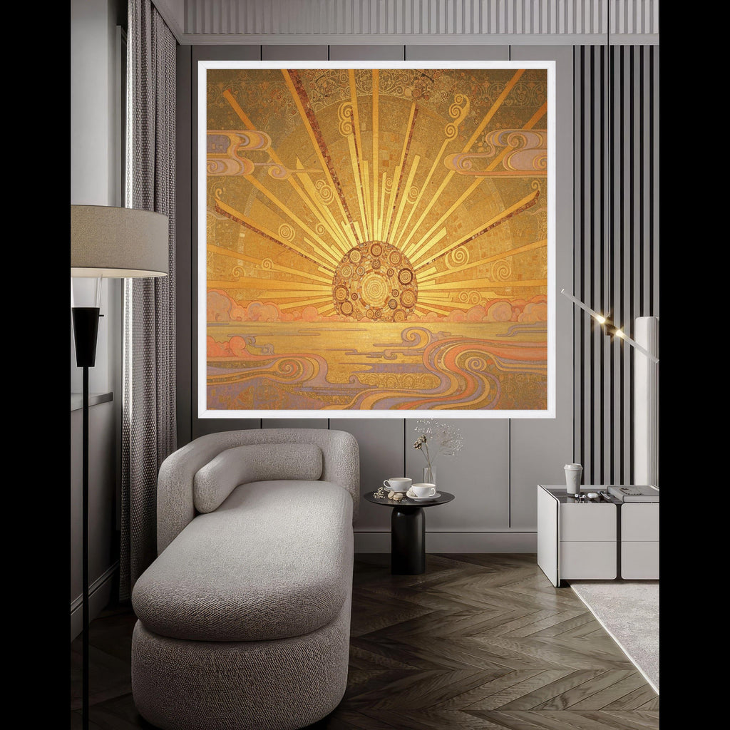 Golden Sunrise Canvas Wall Art, Abstract Sunburst Design, Decorative Home Décor, Modern Geometric Wall Art, Ready to Hang Ready To Hang,