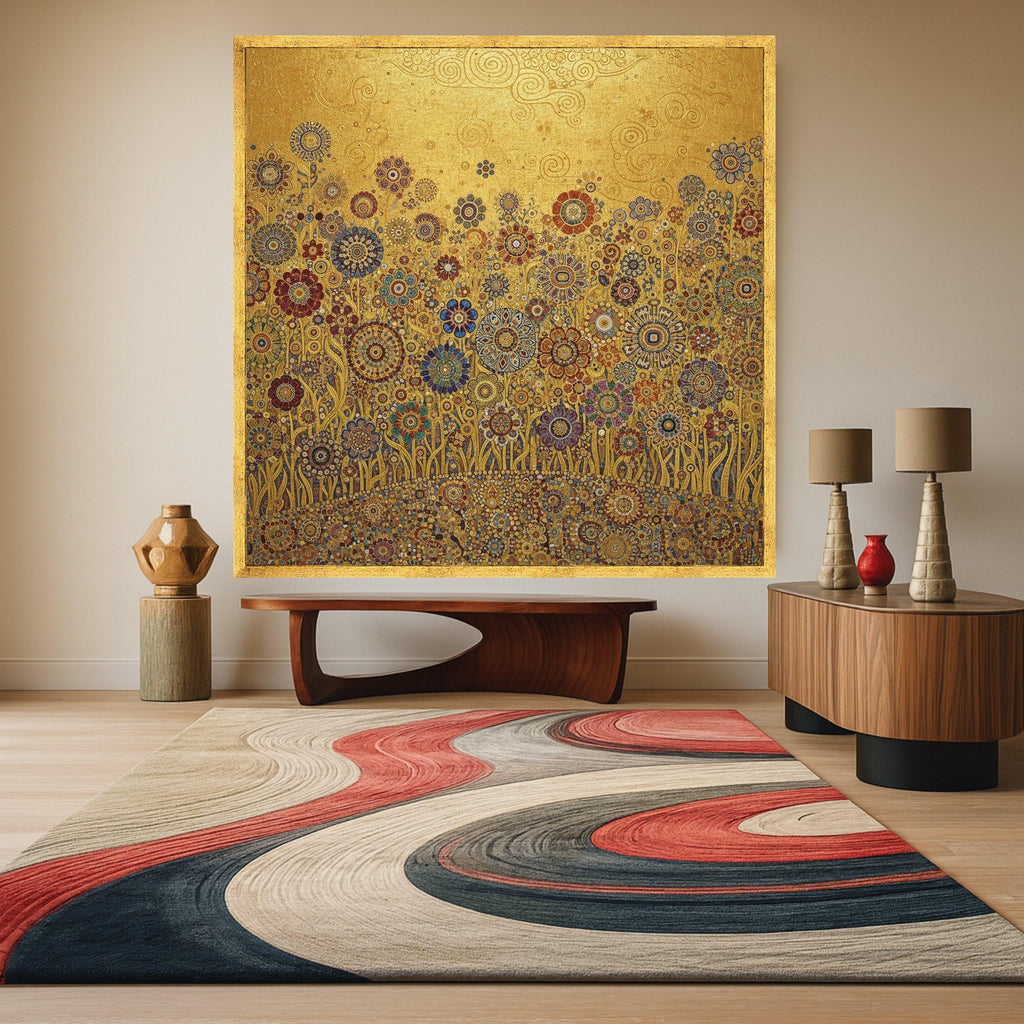Gustav Klimt Floral Gold Canvas, Decorative Blooming Flowers Wall Art, Luxury Home Decor Canvas, Ready to Hang Artwork Ready To Hang,