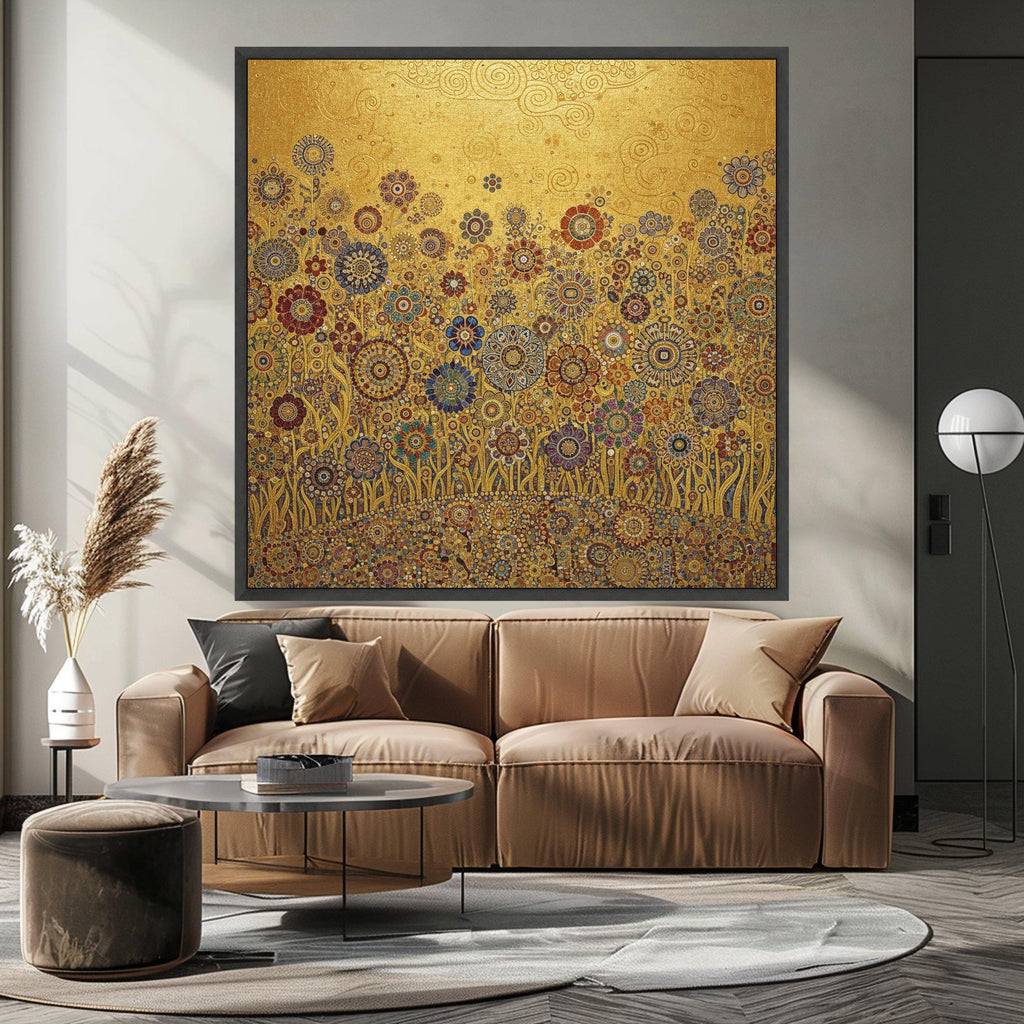 Gustav Klimt Floral Gold Canvas, Decorative Blooming Flowers Wall Art, Luxury Home Decor Canvas, Ready to Hang Artwork Ready To Hang,