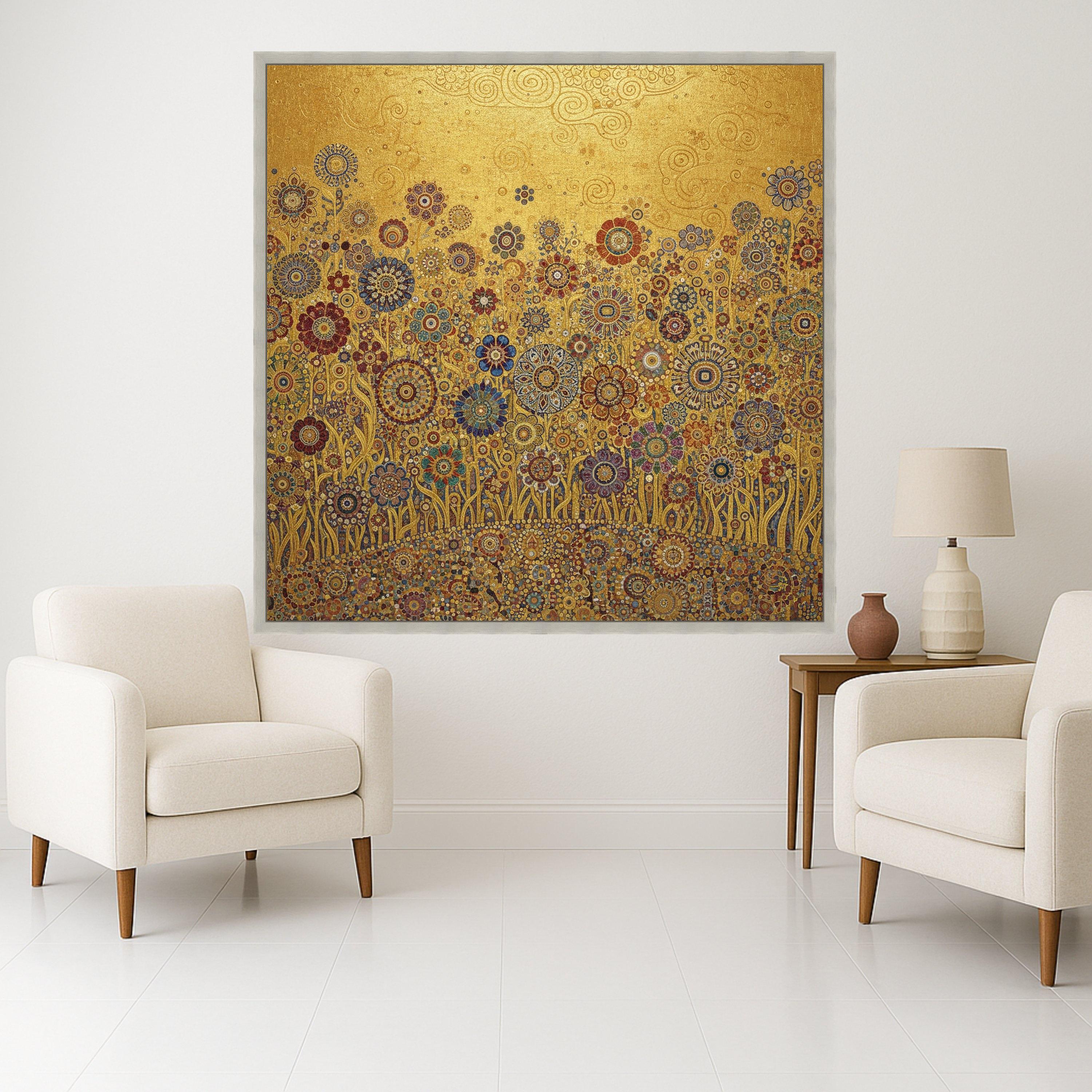 Gustav Klimt Floral Gold Canvas, Decorative Blooming Flowers Wall Art, Luxury Home Decor Canvas, Ready to Hang Artwork Ready To Hang,