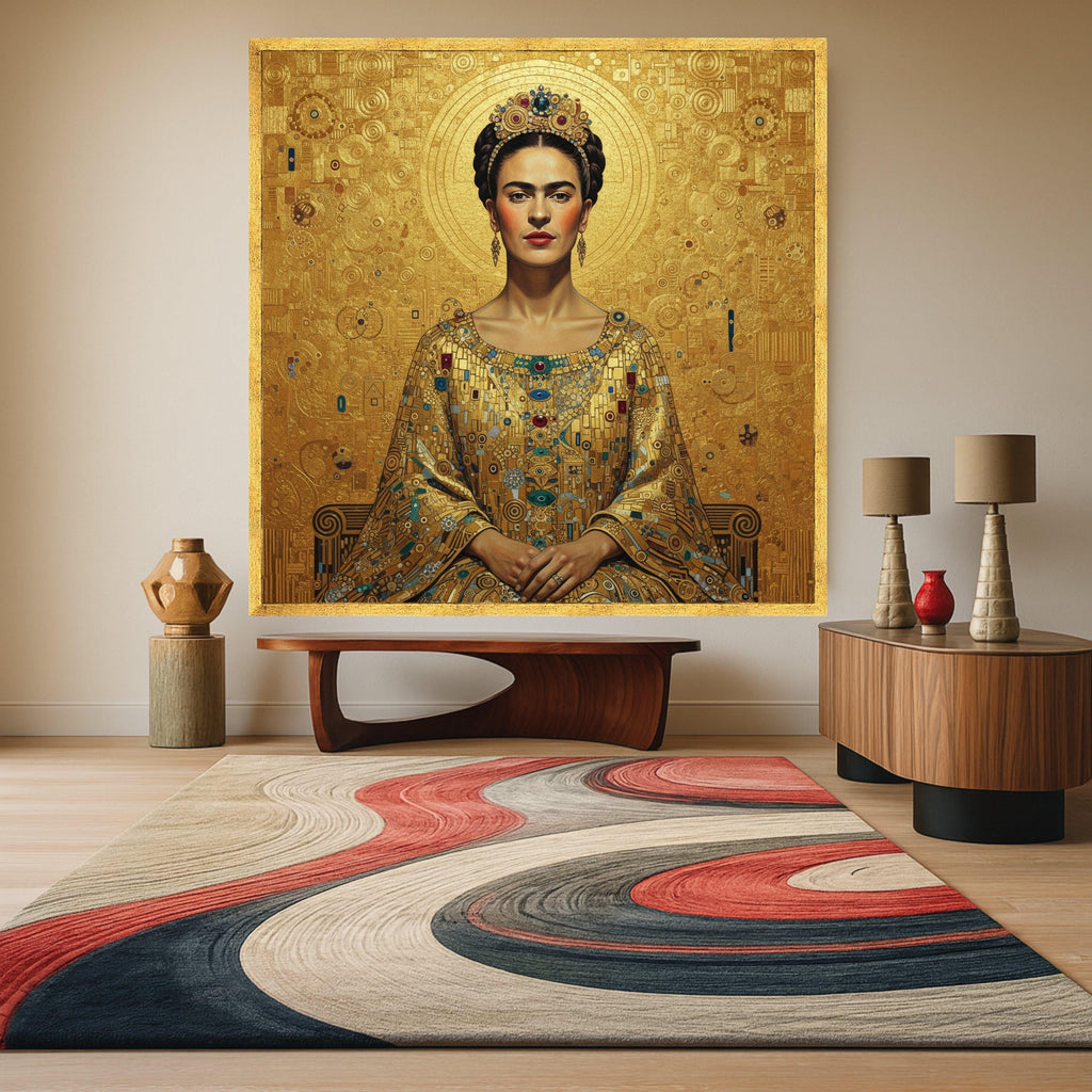 Frida Kahlo Portrait Canvas, Gustav Klimt Gold Pattern, Regal Woman Wall Art, Ornate Decorative Canvas, Modern Classic Home Ready To Hang,