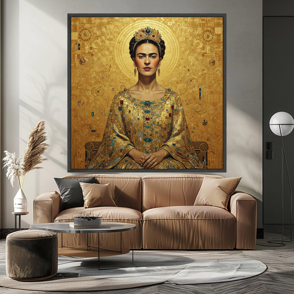 Frida Kahlo Portrait Canvas, Gustav Klimt Gold Pattern, Regal Woman Wall Art, Ornate Decorative Canvas, Modern Classic Home Ready To Hang,
