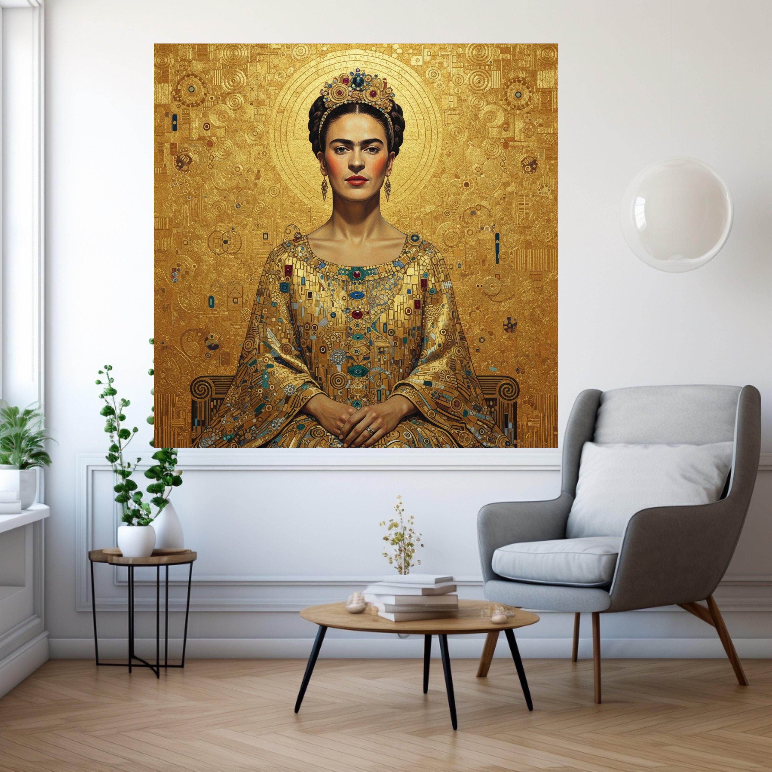 Frida Kahlo Portrait Canvas, Gustav Klimt Gold Pattern, Regal Woman Wall Art, Ornate Decorative Canvas, Modern Classic Home Ready To Hang,