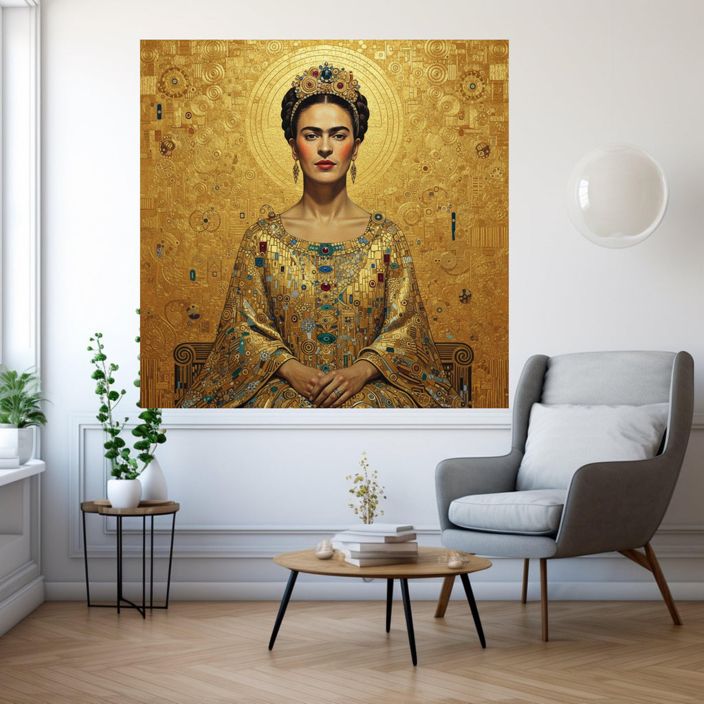 Frida Kahlo Portrait Canvas, Gustav Klimt Gold Pattern, Regal Woman Wall Art, Ornate Decorative Canvas, Modern Classic Home Ready To Hang,