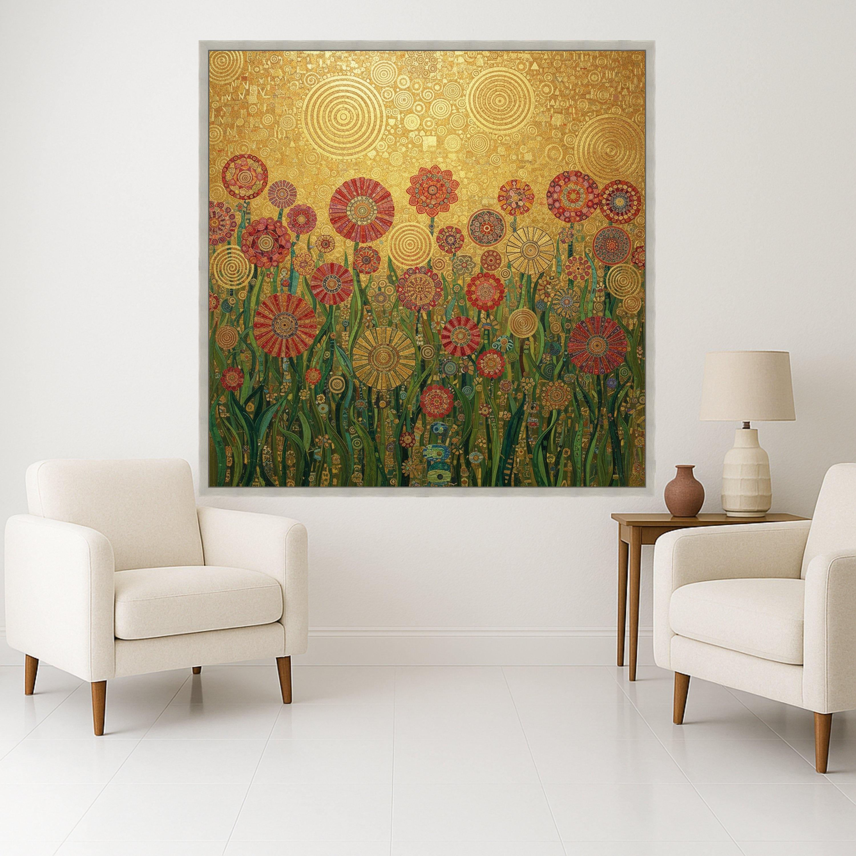 Gustav Klimt Floral Canvas Wall Art, Decorative Garden Flowers, Golden Abstract Canvas, Botanical Home Decoration, Ready to Ready To Hang,