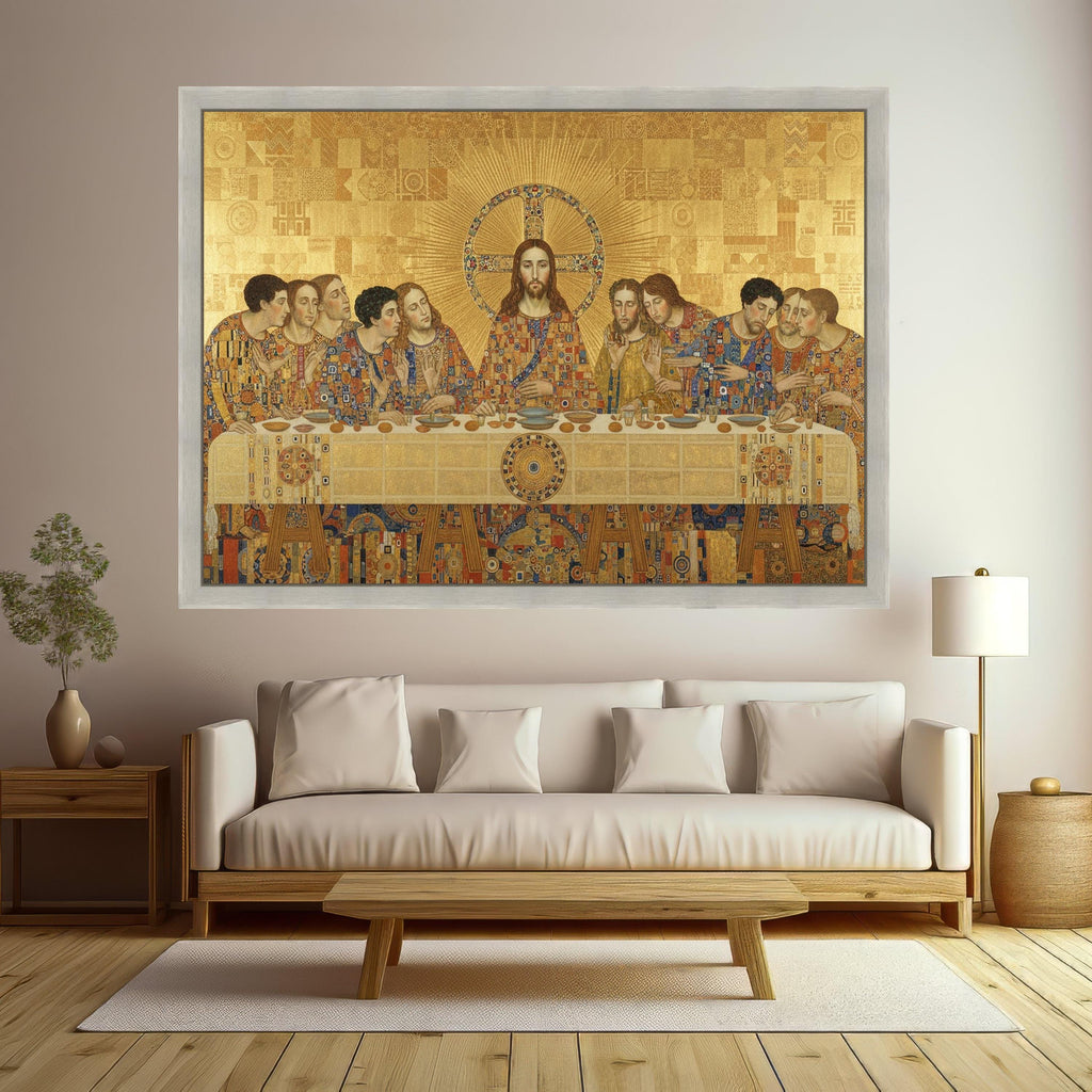 The Last Supper by Gustav Klimt Canvas, Religious Wall Art, Christian Canvas Decoration, Gold Patterned Canvas, Spiritual Ready To Hang,