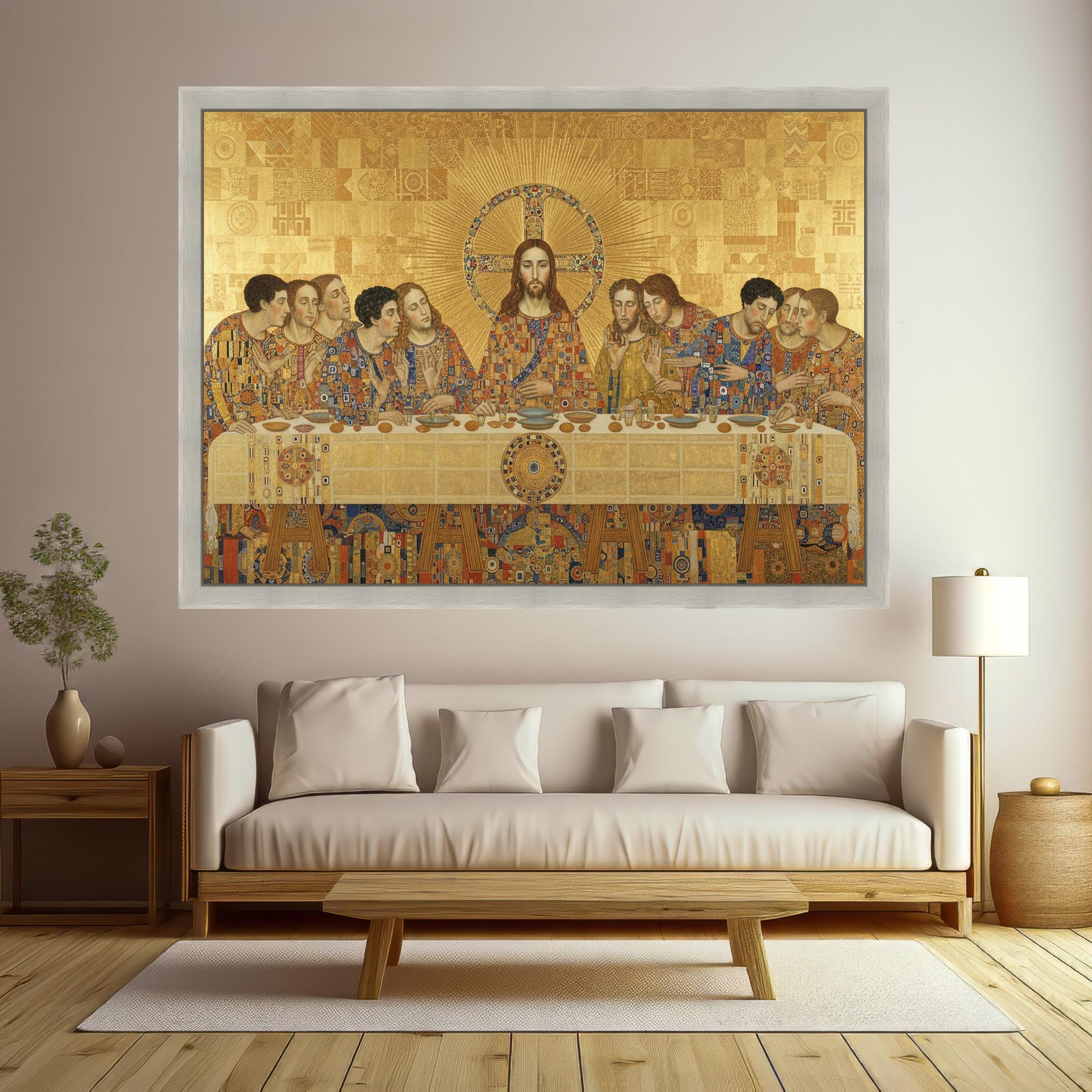The Last Supper by Gustav Klimt Canvas, Religious Wall Art, Christian Canvas Decoration, Gold Patterned Canvas, Spiritual Ready To Hang,
