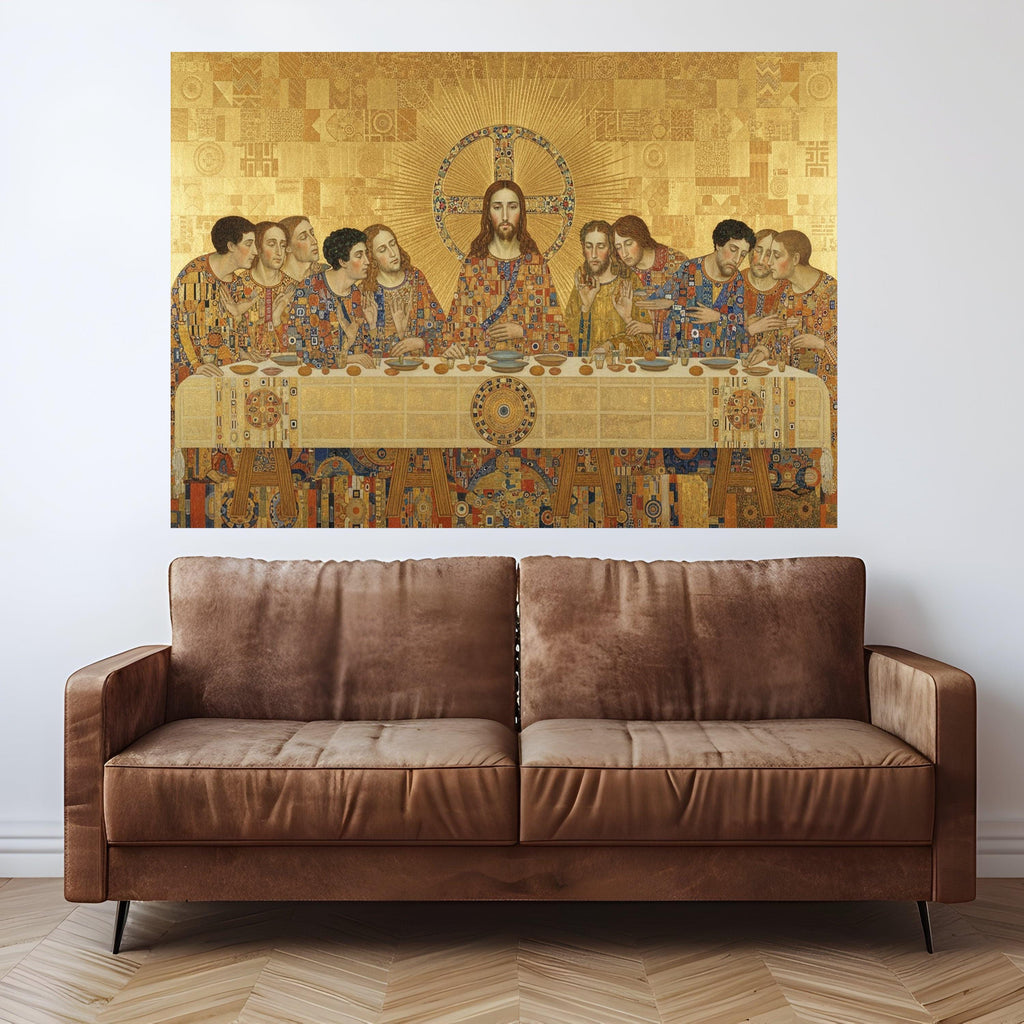 The Last Supper by Gustav Klimt Canvas, Religious Wall Art, Christian Canvas Decoration, Gold Patterned Canvas, Spiritual Ready To Hang,