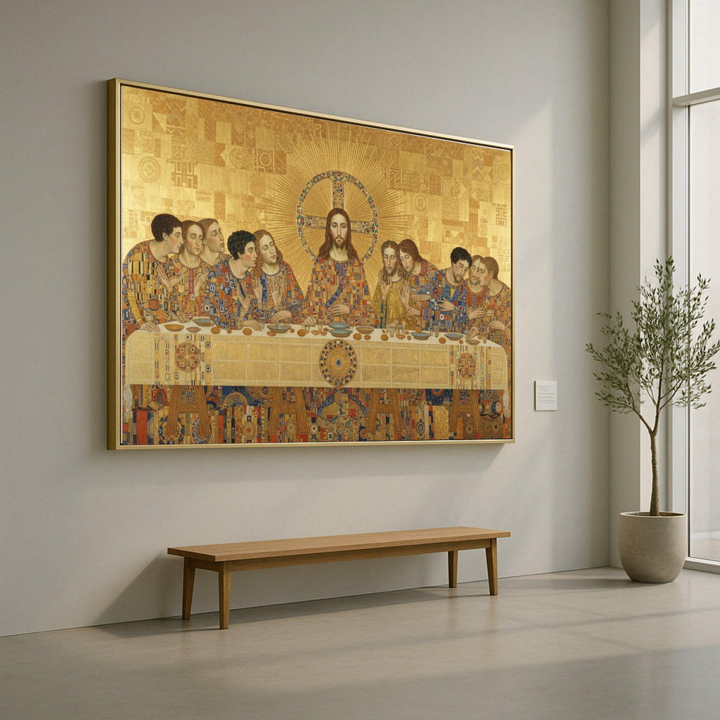 The Last Supper by Gustav Klimt Canvas, Religious Wall Art, Christian Canvas Decoration, Gold Patterned Canvas, Spiritual Ready To Hang,