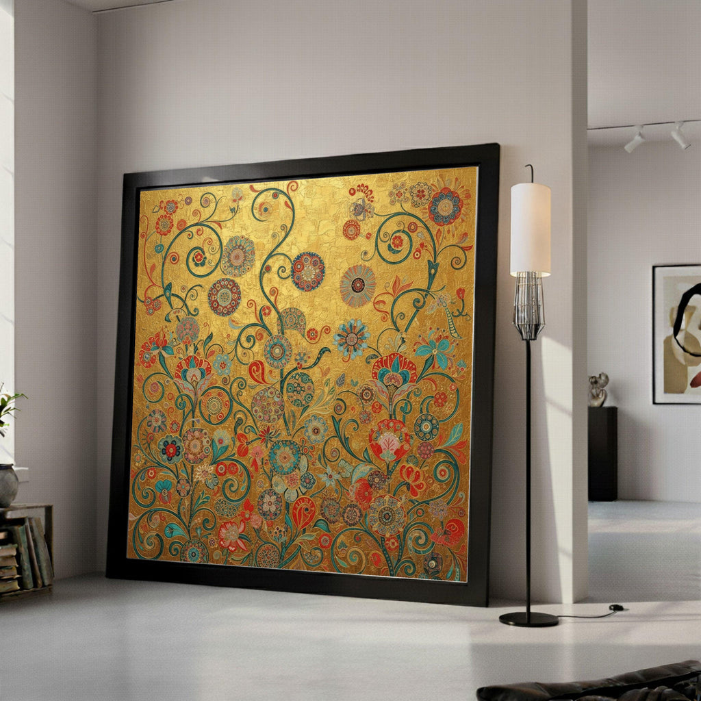 Gustav Klimt Floral Gold Canvas Wall Art, Decorative Flowers Canvas, Ornamental Nature Wall Decor, Elegant Home Decoration, Ready To Hang,