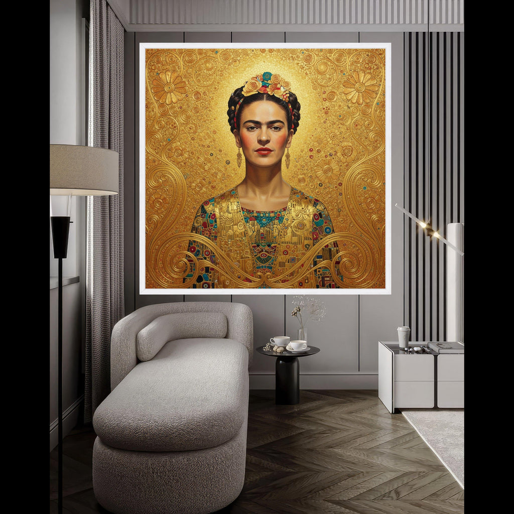 Gustav Klimt Inspired Portrait Canvas, Golden Floral Design Wall Art, Decorative Home Canvas, Elegant Female Figure Painting, Ready To Hang,