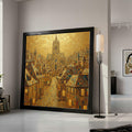 Gustav Klimt Cityscape Canvas Wall Art, Golden Urban Landscape, Decorative European Architecture, Ornate Town Street Canvas, Ready To Hang,
