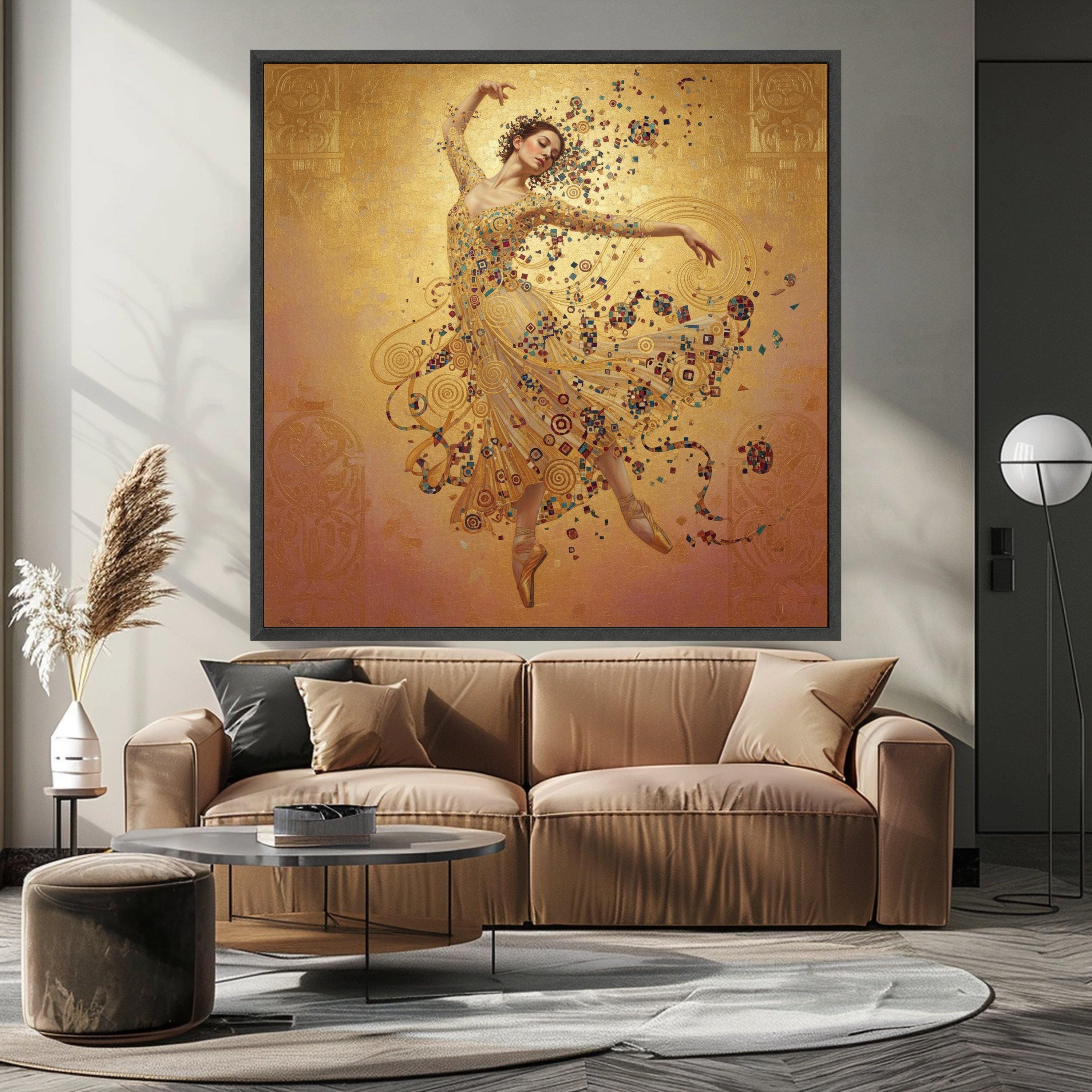 Elegant Ballet Dancer Canvas Wall Art, Gustav Klimt Golden Dance, Modern Classical Art, Fine Art Canvas, Home Decoration Ready To Hang,