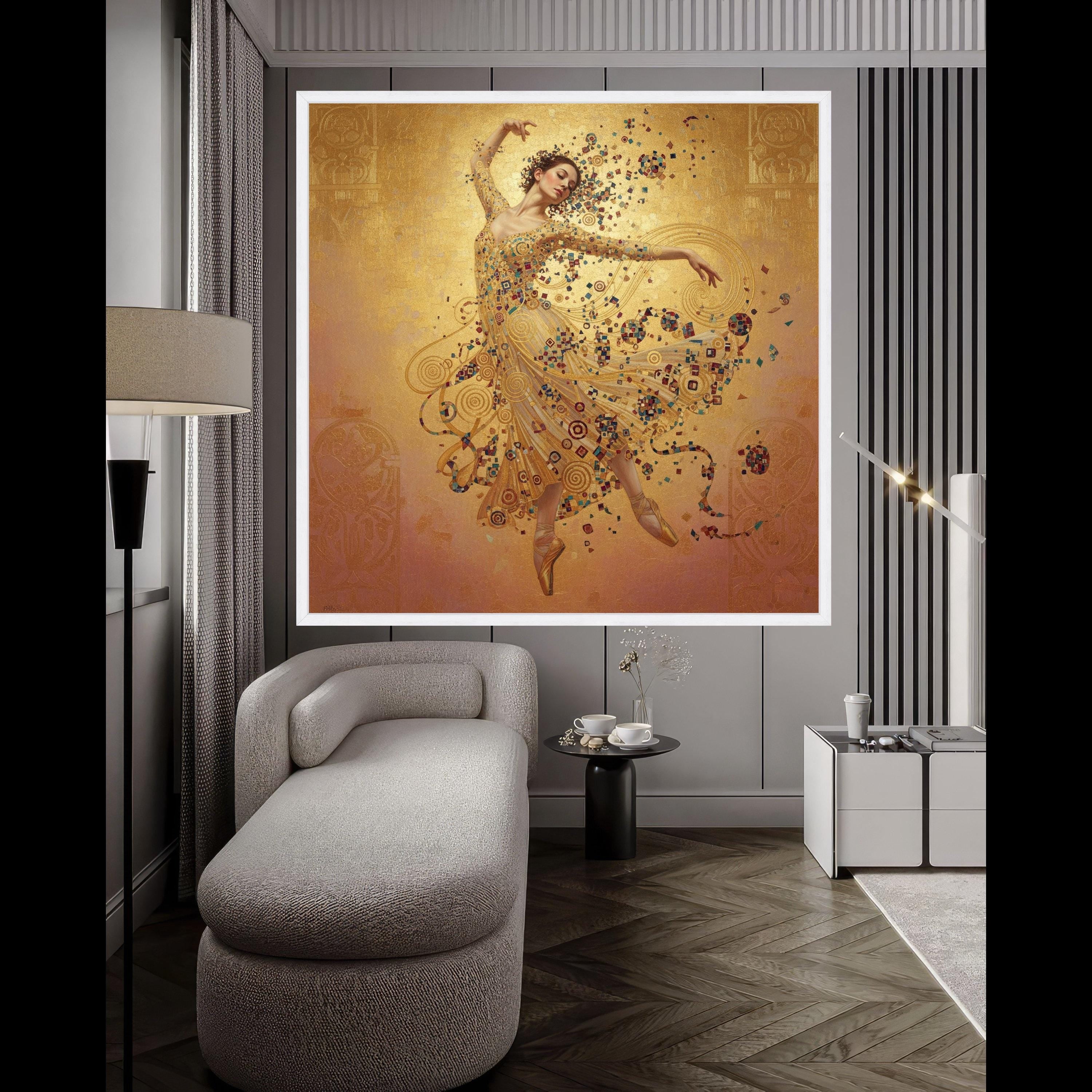 Elegant Ballet Dancer Canvas Wall Art, Gustav Klimt Golden Dance, Modern Classical Art, Fine Art Canvas, Home Decoration Ready To Hang,