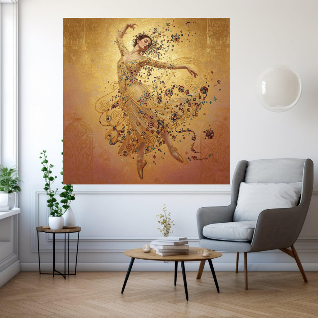 Elegant Ballet Dancer Canvas Wall Art, Gustav Klimt Golden Dance, Modern Classical Art, Fine Art Canvas, Home Decoration Ready To Hang,