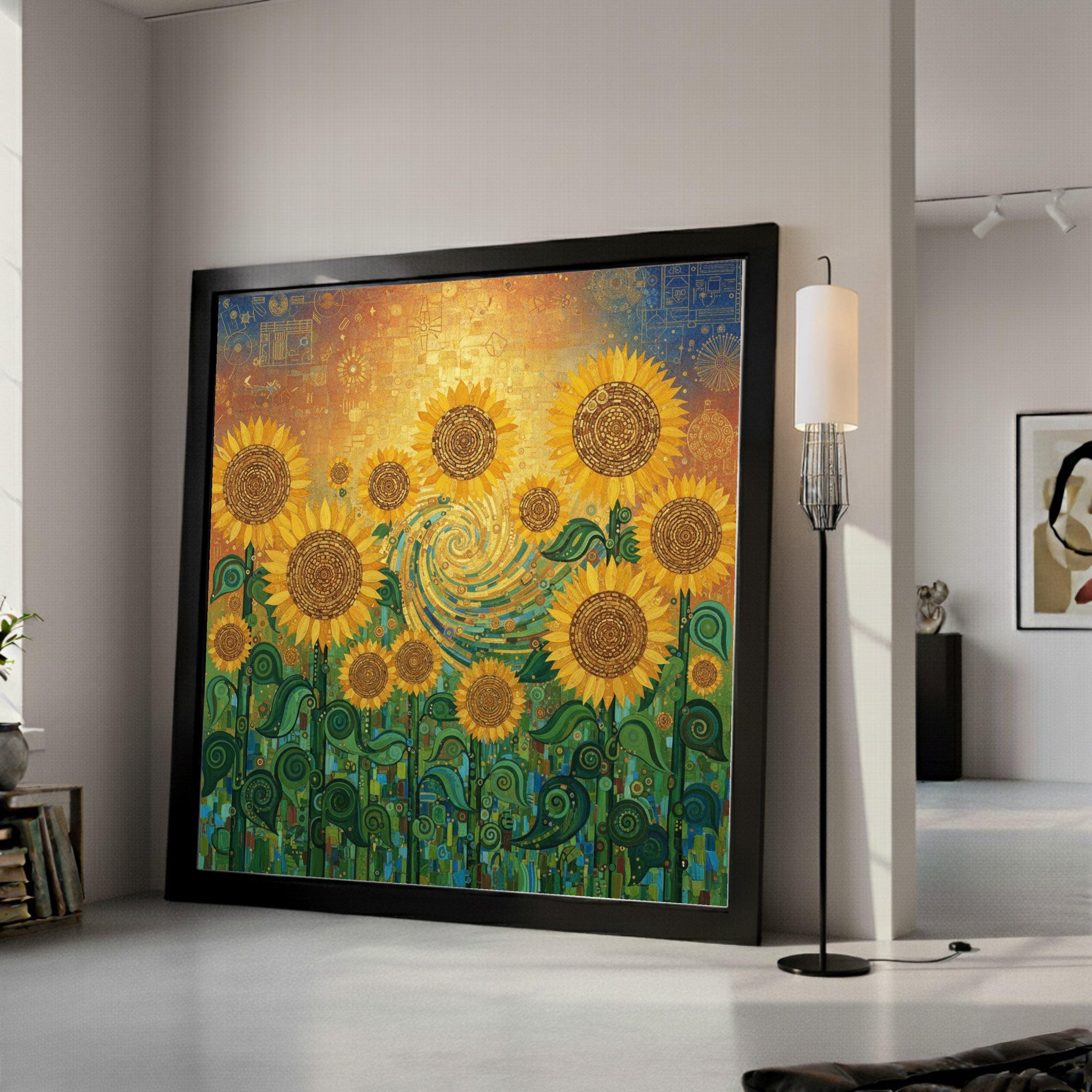 Gustav Klimt Sunflowers Canvas Wall Art, Vibrant Floral Painting, Yellow Sunflower Field Canvas, Decorative Botanical Canvas, Ready To Hang,