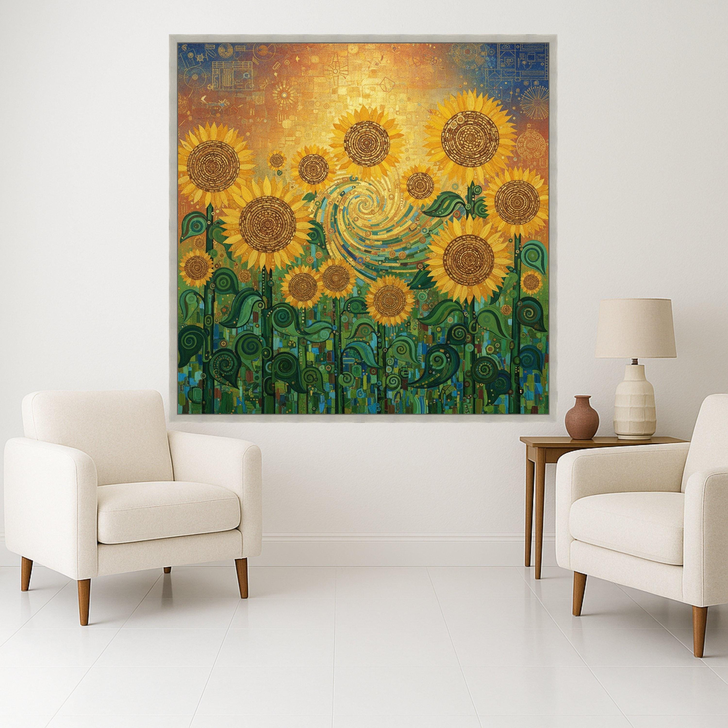 Gustav Klimt Sunflowers Canvas Wall Art, Vibrant Floral Painting, Yellow Sunflower Field Canvas, Decorative Botanical Canvas, Ready To Hang,