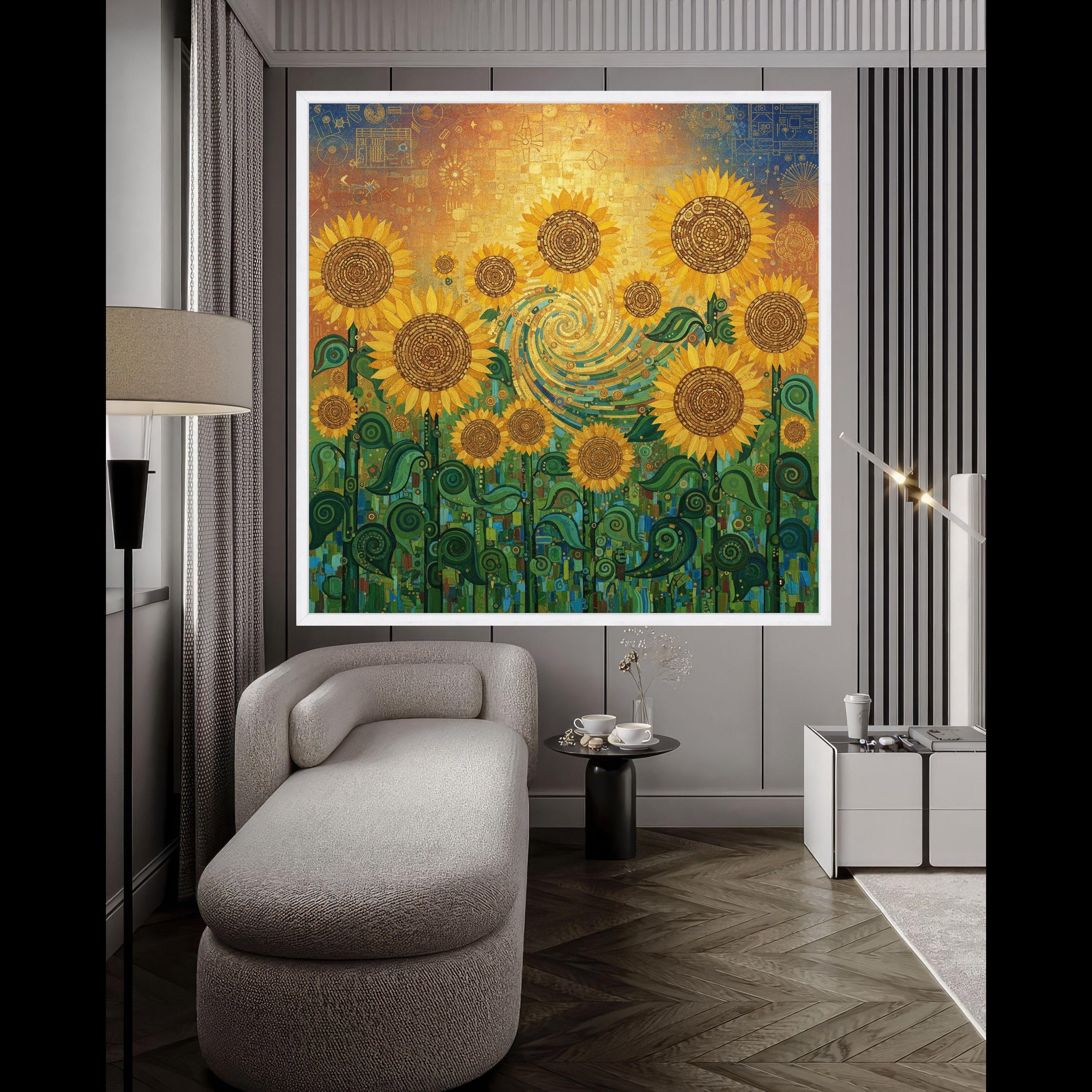 Gustav Klimt Sunflowers Canvas Wall Art, Vibrant Floral Painting, Yellow Sunflower Field Canvas, Decorative Botanical Canvas, Ready To Hang,