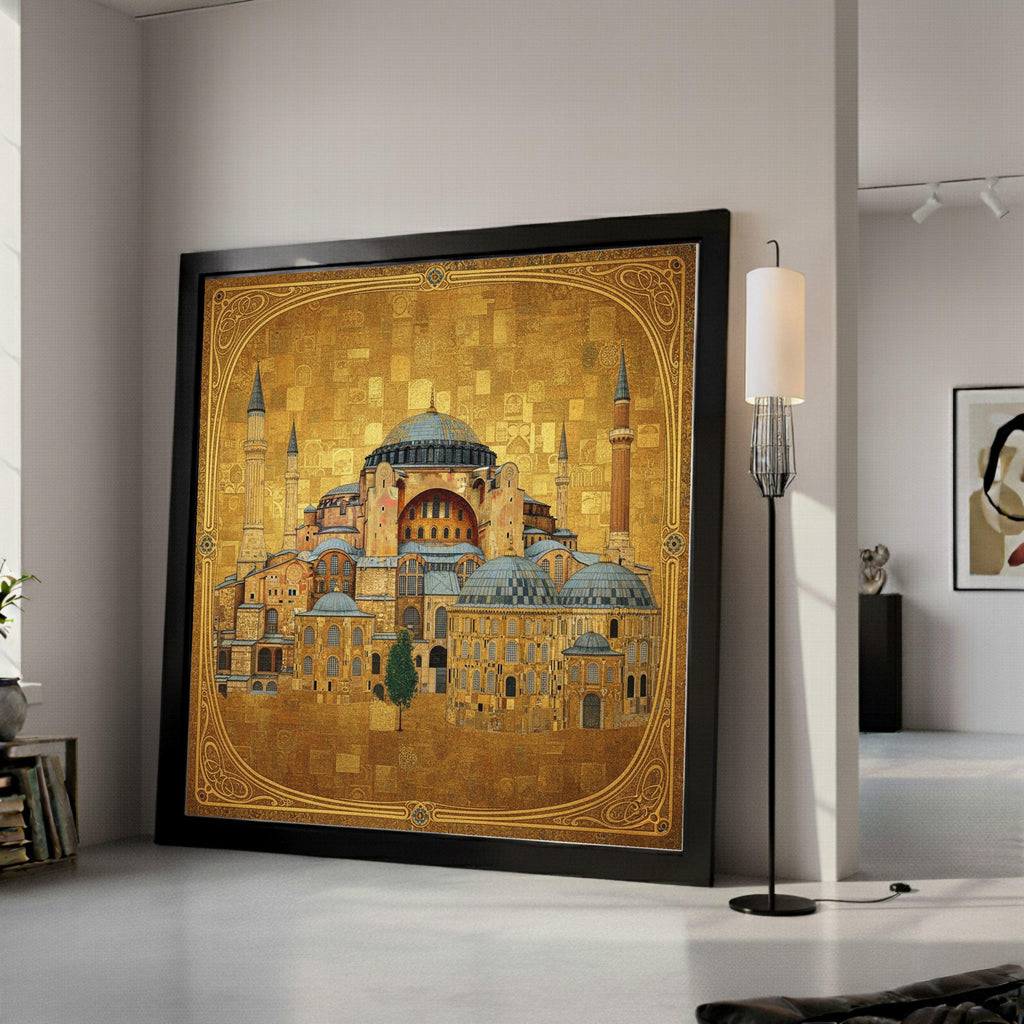 Hagia Sophia Istanbul Canvas Wall Art, Gustav Klimt Architecture Painting, Historic Landmark Decor, Golden Byzantine Canvas, Ready To Hang,