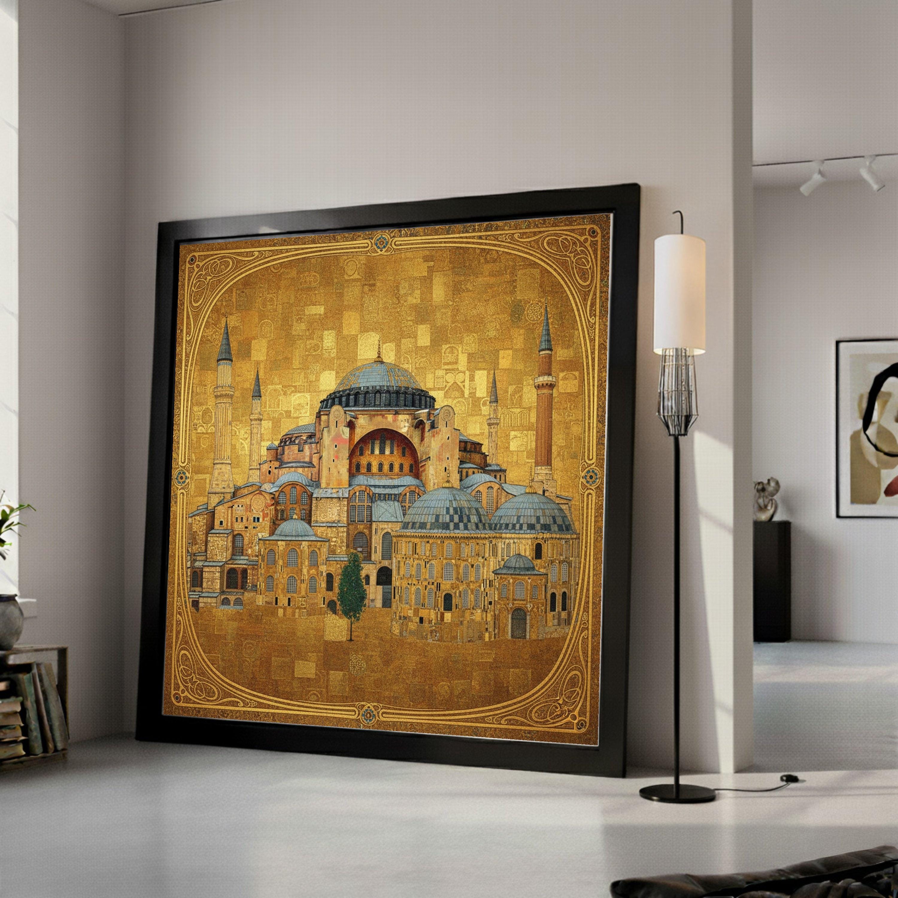 Hagia Sophia Istanbul Canvas Wall Art, Gustav Klimt Architecture Painting, Historic Landmark Decor, Golden Byzantine Canvas, Ready To Hang,