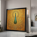 Majestic Peacock Canvas Wall Art by Gustav Klimt, Ornate Gold Decor, Vibrant Blue and Green Bird Painting, Elegant Nature Ready To Hang,