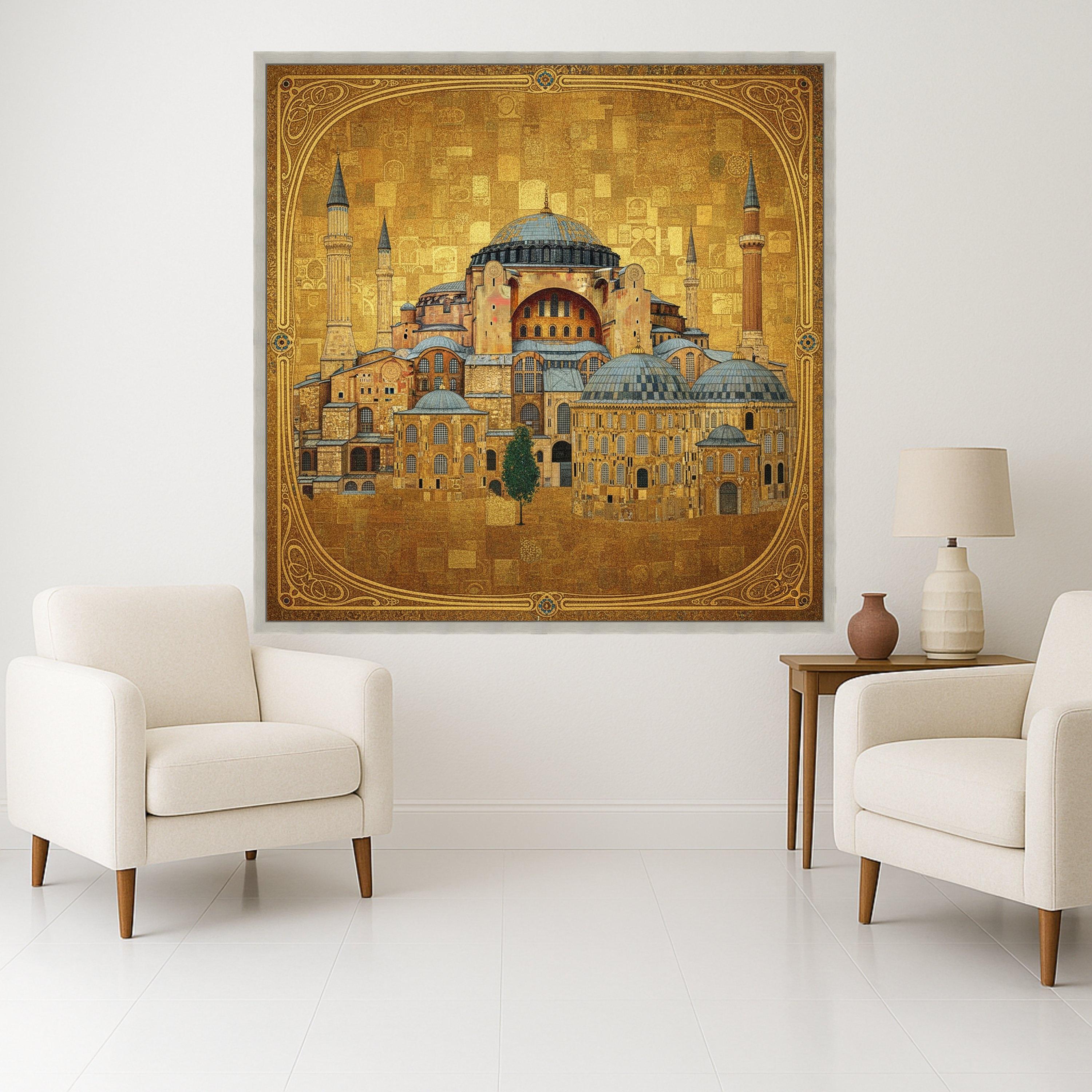 Hagia Sophia Istanbul Canvas Wall Art, Gustav Klimt Architecture Painting, Historic Landmark Decor, Golden Byzantine Canvas, Ready To Hang,