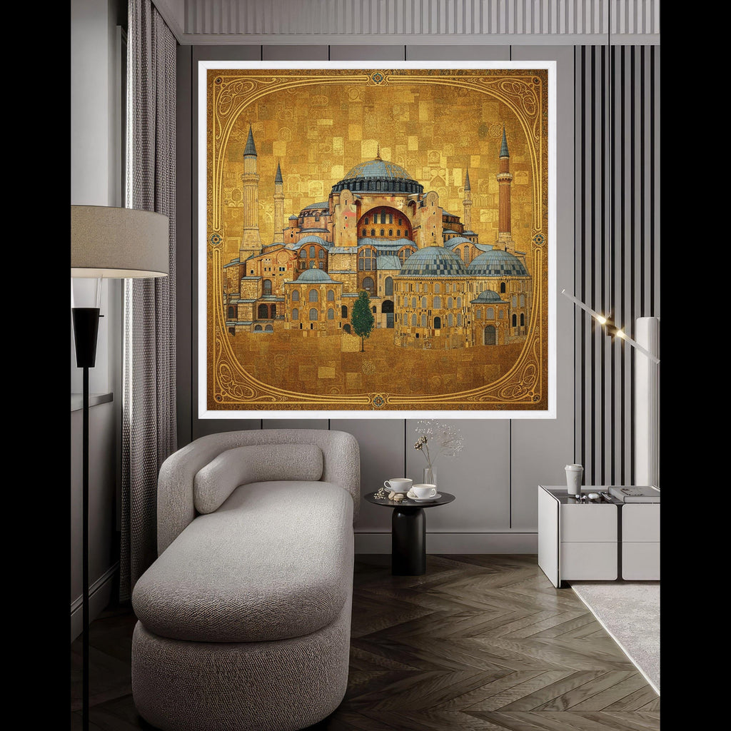 Hagia Sophia Istanbul Canvas Wall Art, Gustav Klimt Architecture Painting, Historic Landmark Decor, Golden Byzantine Canvas, Ready To Hang,