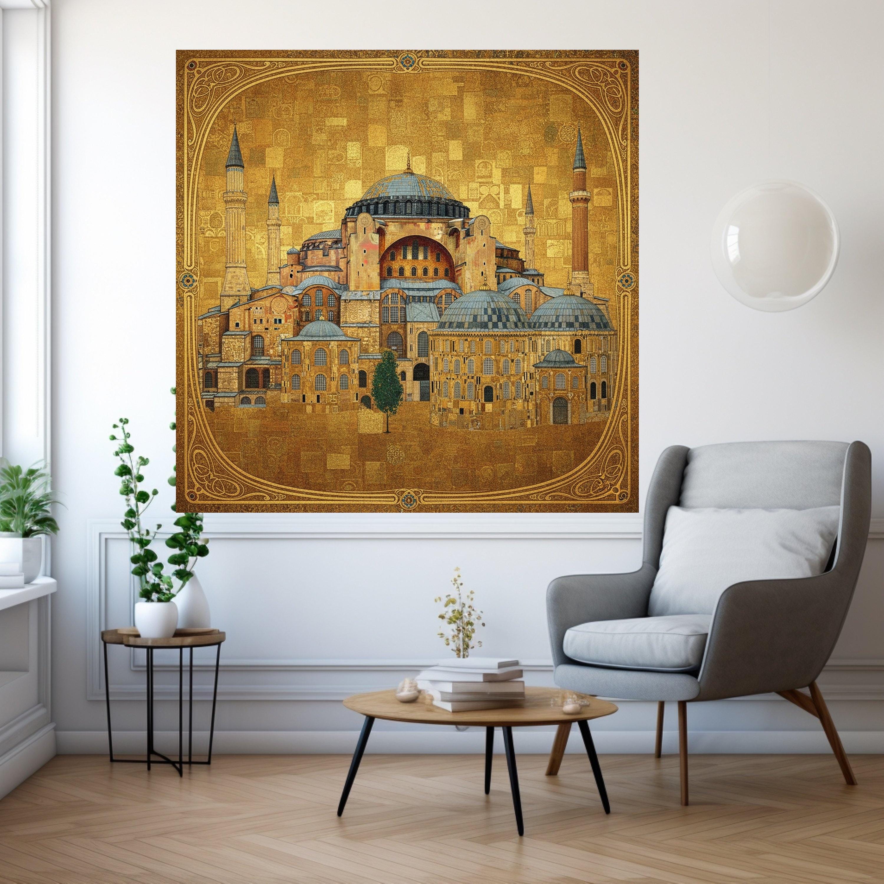 Hagia Sophia Istanbul Canvas Wall Art, Gustav Klimt Architecture Painting, Historic Landmark Decor, Golden Byzantine Canvas, Ready To Hang,