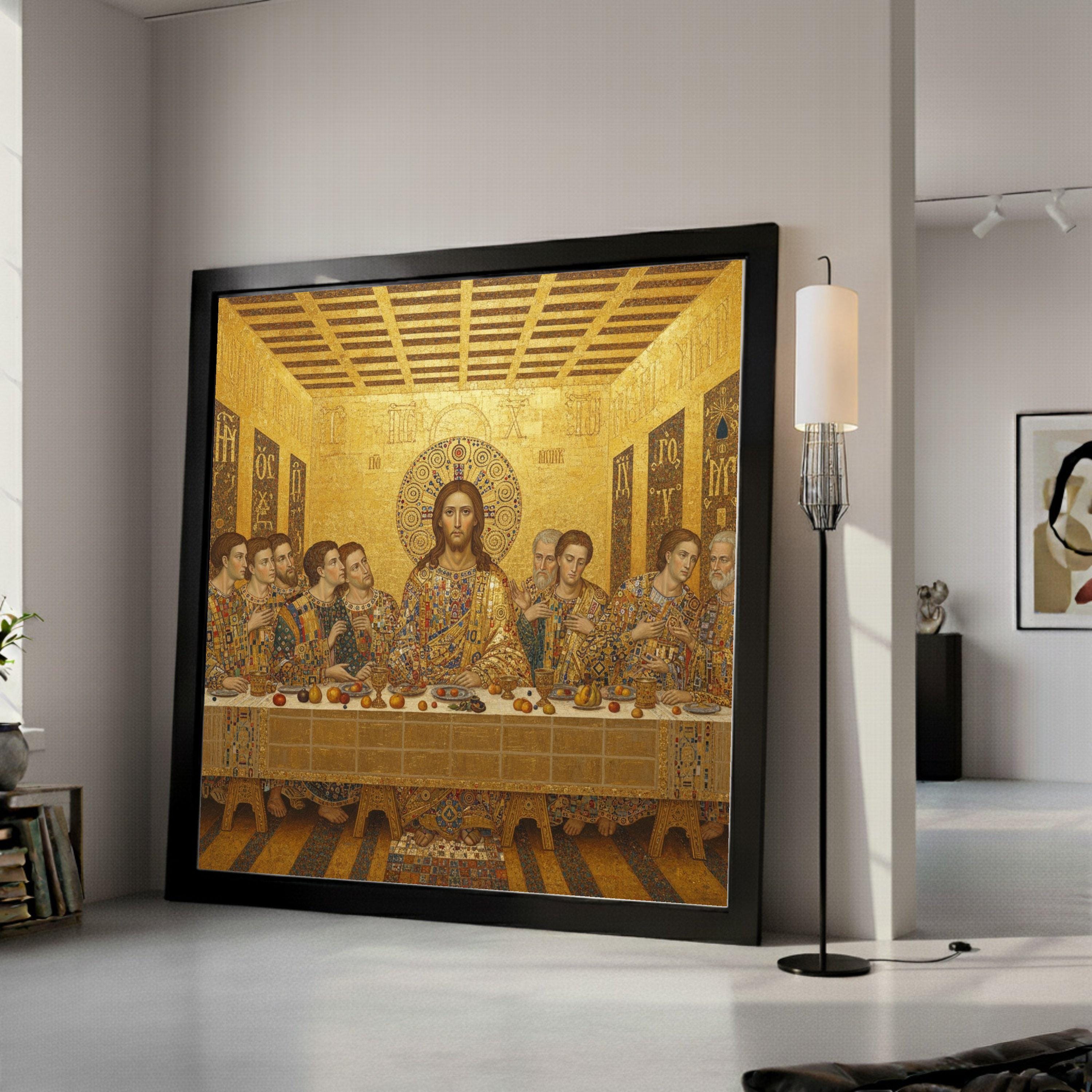 The Last Supper Canvas Wall Art by Gustav Klimt, Religious Gold Decor, Christian Iconography Canvas, Spiritual Home Ready To Hang,