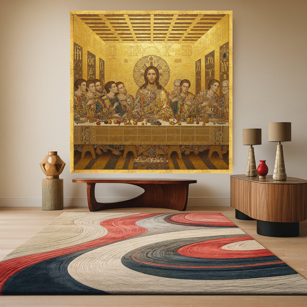The Last Supper Canvas Wall Art by Gustav Klimt, Religious Gold Decor, Christian Iconography Canvas, Spiritual Home Ready To Hang,