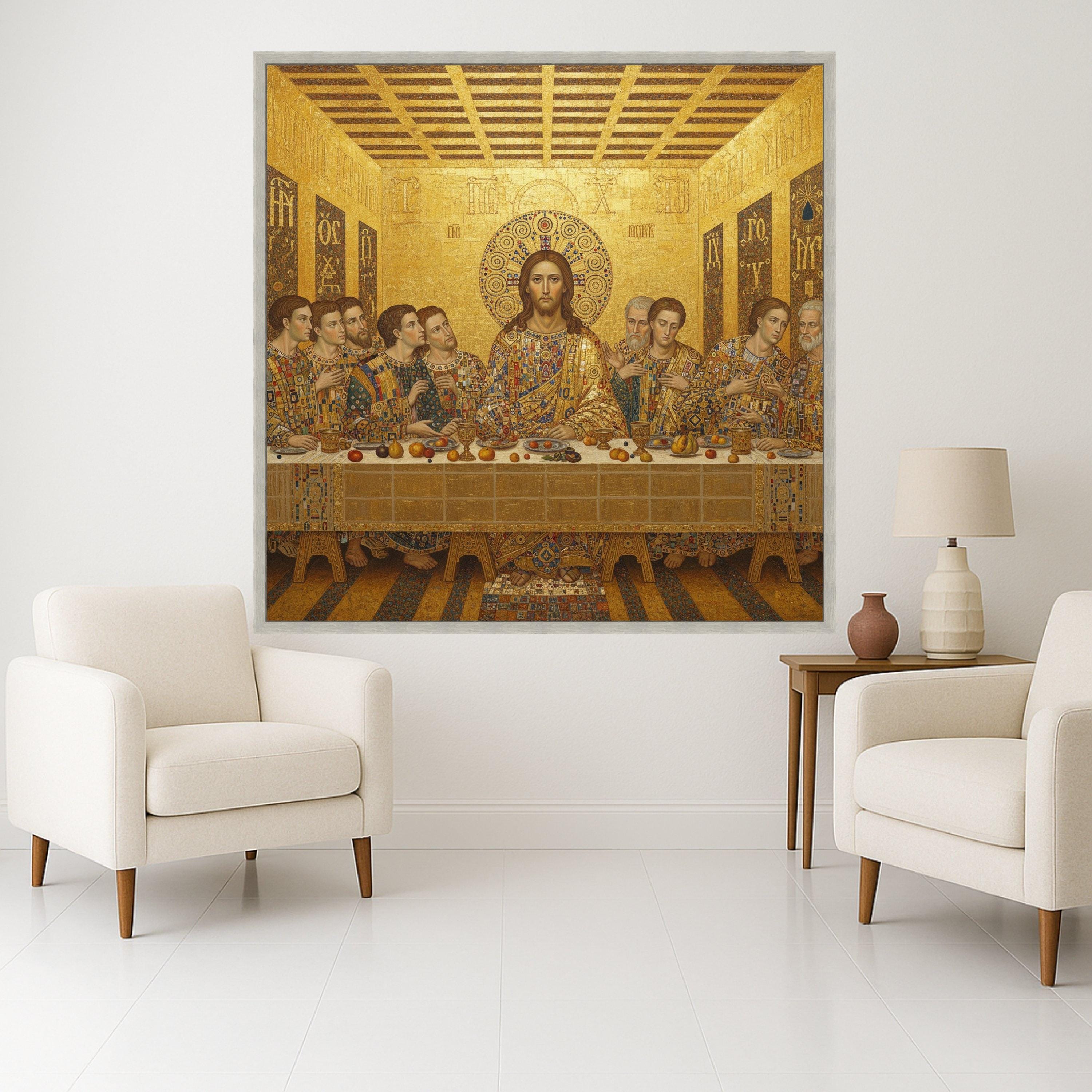 The Last Supper Canvas Wall Art by Gustav Klimt, Religious Gold Decor, Christian Iconography Canvas, Spiritual Home Ready To Hang,