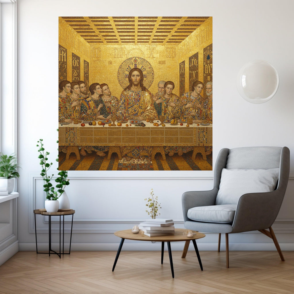The Last Supper Canvas Wall Art by Gustav Klimt, Religious Gold Decor, Christian Iconography Canvas, Spiritual Home Ready To Hang,