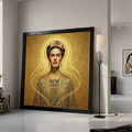 Gustav Klimt Inspired Portrait Canvas, Golden Geometric Pattern Wall Art, Decorative Female Figure, Luxe Home Decoration Ready To Hang,