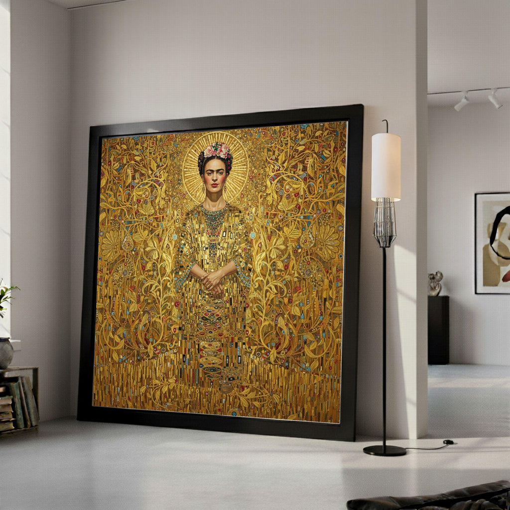 Golden Floral Elegance Canvas, Gustav Klimt Inspired Portrait, Ornate Decorative Wall Art, Luxe Home Decoration, Ready to Ready To Hang,