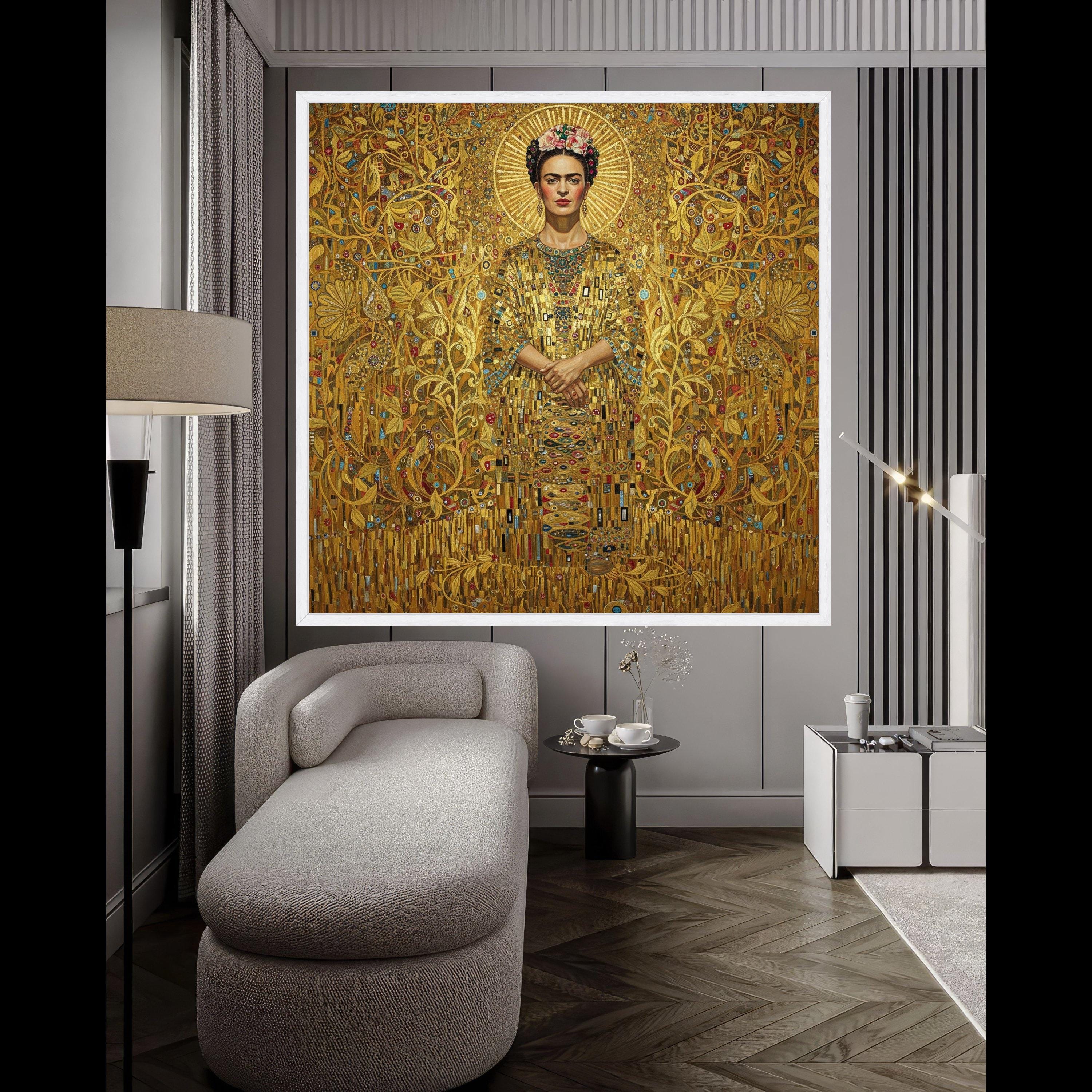 Golden Floral Elegance Canvas, Gustav Klimt Inspired Portrait, Ornate Decorative Wall Art, Luxe Home Decoration, Ready to Ready To Hang,