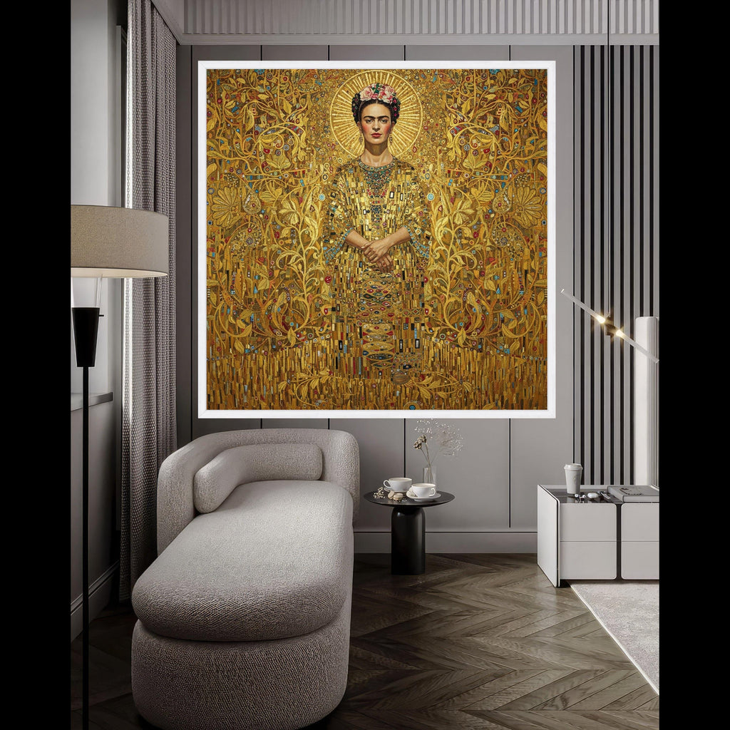 Golden Floral Elegance Canvas, Gustav Klimt Inspired Portrait, Ornate Decorative Wall Art, Luxe Home Decoration, Ready to Ready To Hang,